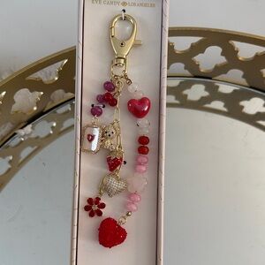Eye Candy Gold and Pink Heart Charm Keychain